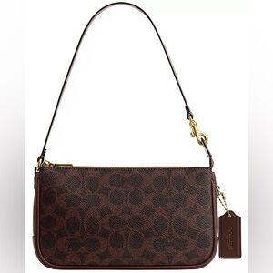 Coach Plaza Small Signature Canvas Slim Shoulder Bag in Brass/Maple